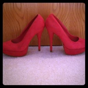 Red suede high heels